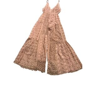 Free‎ People FP One XS Pink Eyelet Lace Wide Leg Jumpsuit Boho Festival
